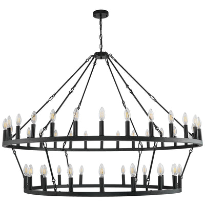 Modern Farmhouse Chandelier 2 Tier Round Wagon Wheel Chandelier Large High Ceiling Light.