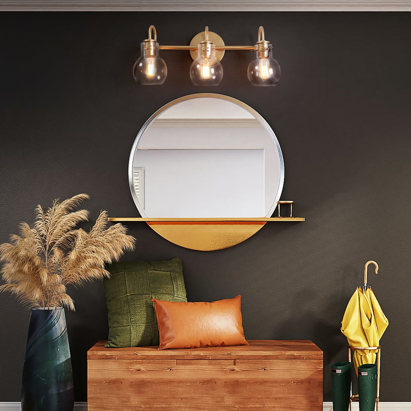 Modern Gold 3-Light Bathroom Vanity Light Orb Glass Wall Sconce