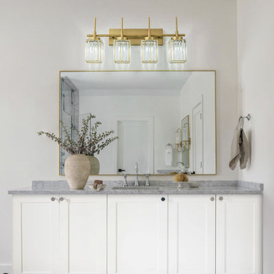 Modern Gold Dimmable Wall Light Glam Cylinder Bathroom Crystal Vanity Light Wall Sconces