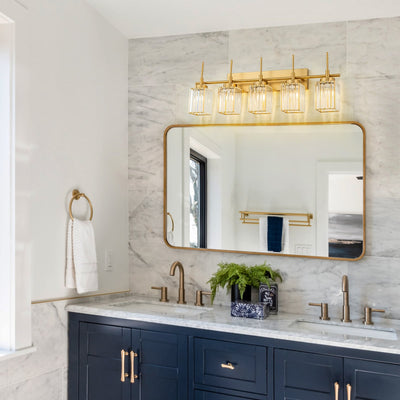 Modern Gold Dimmable Wall Light Glam Cylinder Bathroom Crystal Vanity Light Wall Sconces