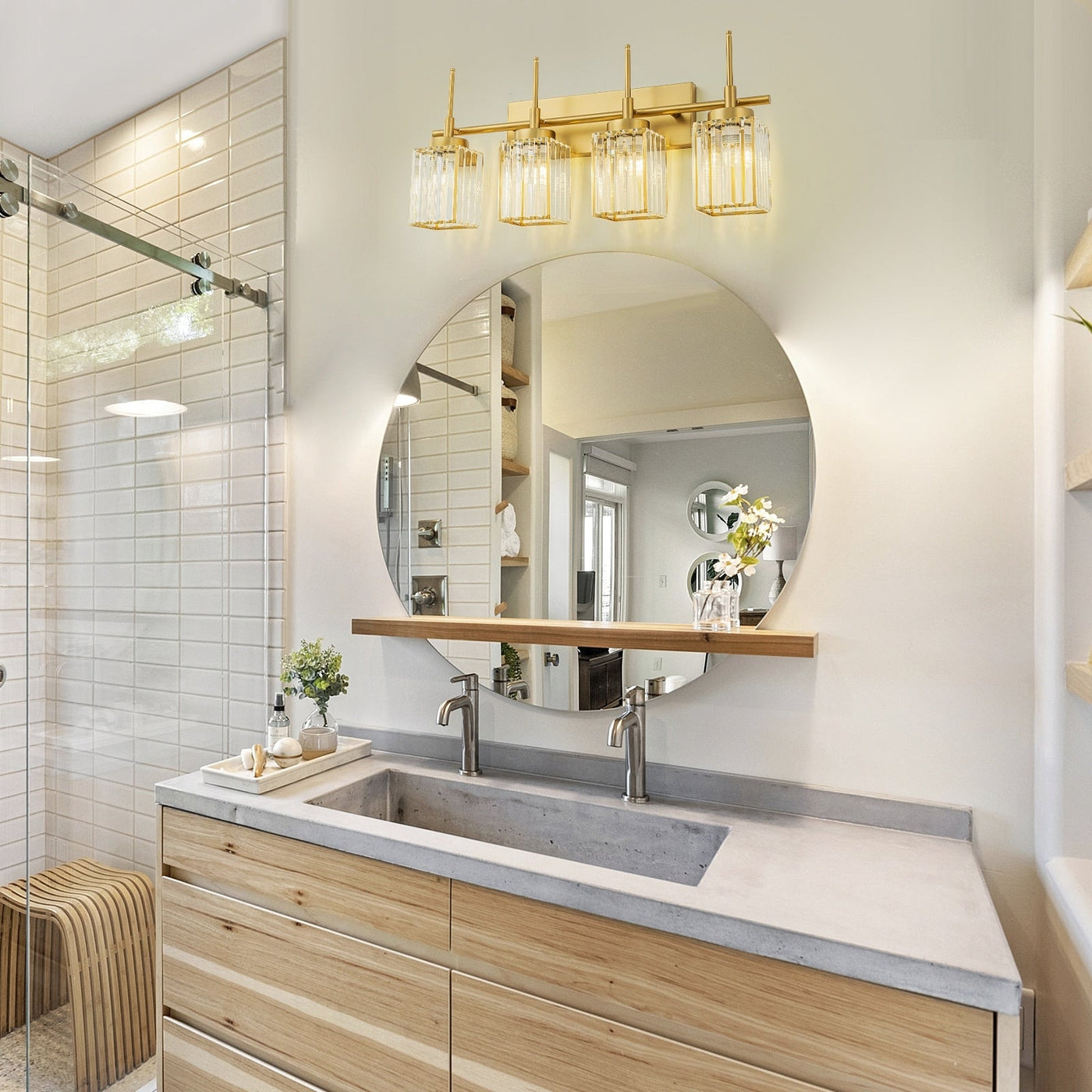 Modern Gold Dimmable Wall Light Glam Cylinder Bathroom Crystal Vanity Light Wall Sconces