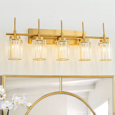 Modern Gold Dimmable Wall Light Glam Cylinder Bathroom Crystal Vanity Light Wall Sconces