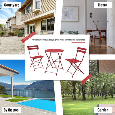 3pc Metal Folding Bistro Set, Weather-Resistant Outdoor/Indoor Conversation Set for Patio, Yard, Garden