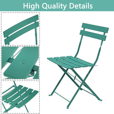 3pc Metal Folding Bistro Set, Weather-Resistant Outdoor/Indoor Conversation Set for Patio, Yard, Garden