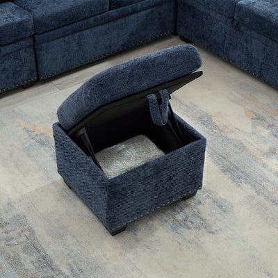 Modern L-Shaped Chenille Sectional Sofa with Pull-Out Sleeper, Storage Seats, Ottoman and 2 Pillows for Living Room