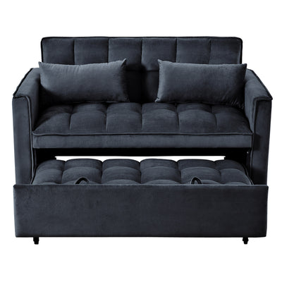 Modern Pull-Out Couch Bed, 3-in-1 Sleeper Sofa with Adjustable Backrest, Velvet Loveseat, Pillows & Side Pockets