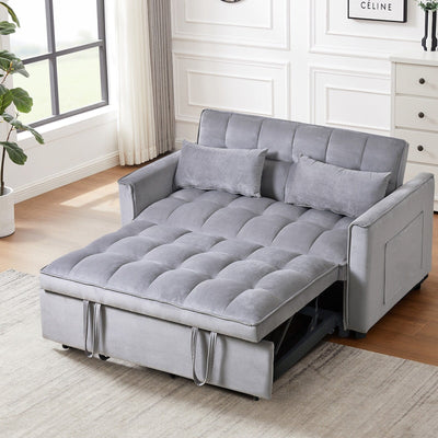 Modern Pull-Out Couch Bed, 3-in-1 Sleeper Sofa with Adjustable Backrest, Velvet Loveseat, Pillows & Side Pockets