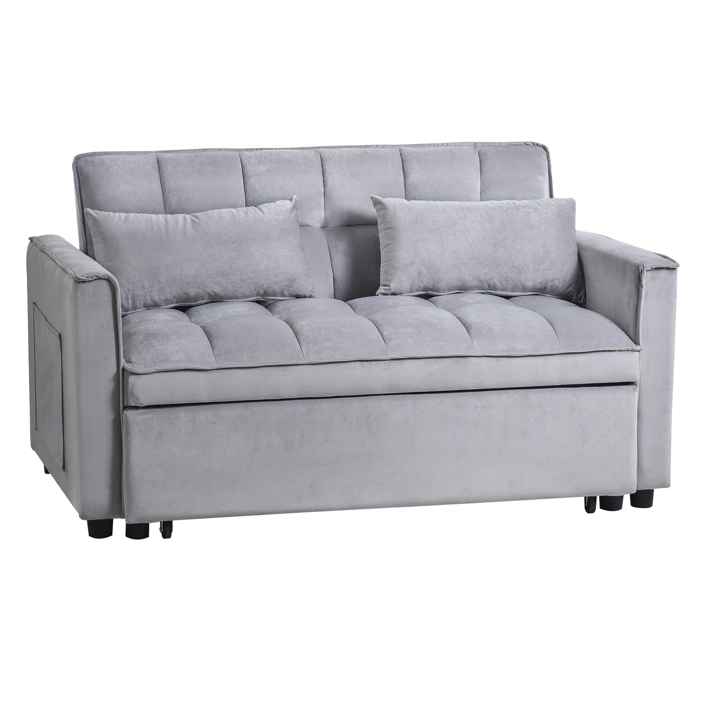 Modern Pull-Out Couch Bed, 3-in-1 Sleeper Sofa with Adjustable Backrest, Velvet Loveseat, Pillows & Side Pockets