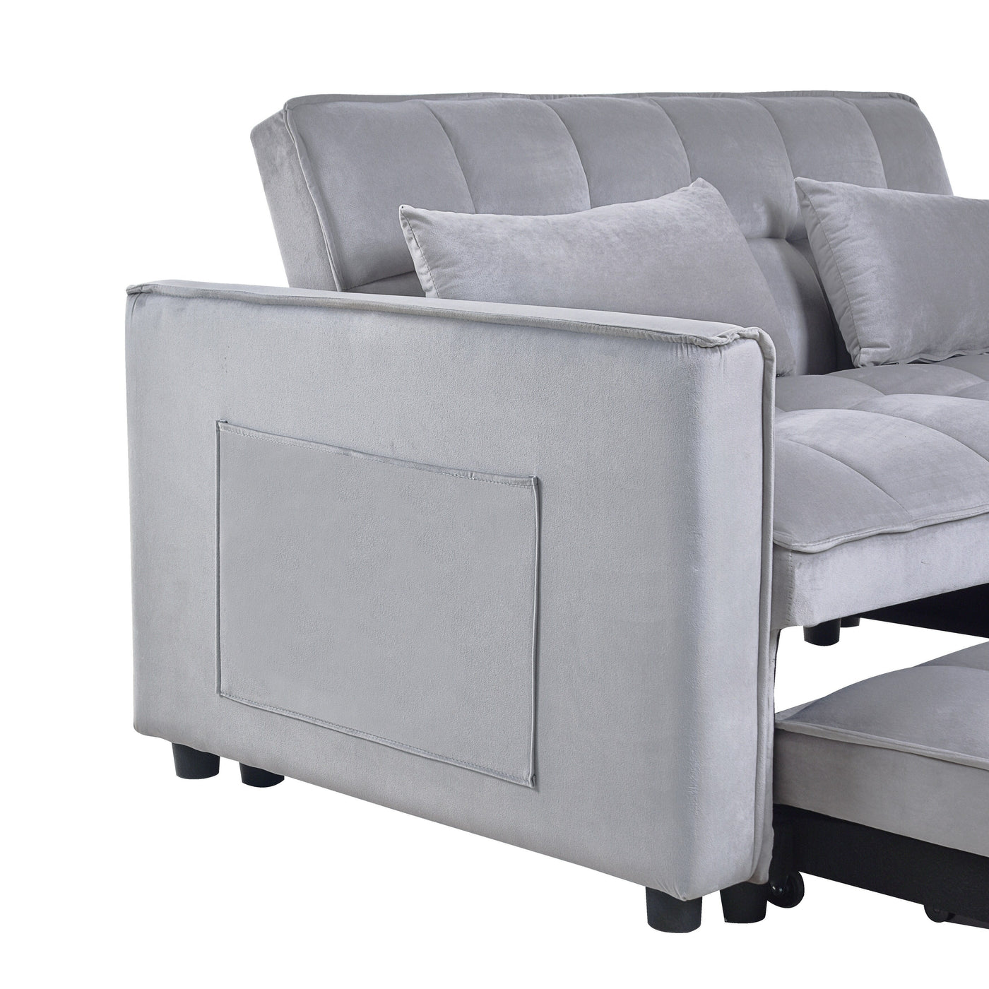 Modern Pull-Out Couch Bed, 3-in-1 Sleeper Sofa with Adjustable Backrest, Velvet Loveseat, Pillows & Side Pockets
