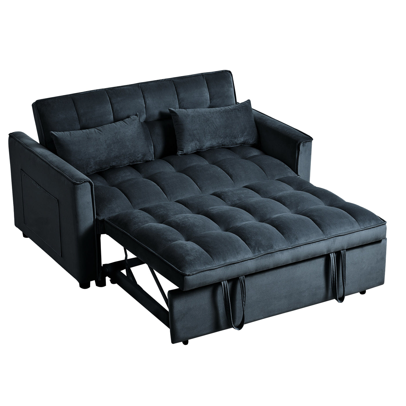 Modern Pull-Out Couch Bed, 3-in-1 Sleeper Sofa with Adjustable Backrest, Velvet Loveseat, Pillows & Side Pockets
