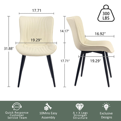 Modern Upholstered Leather Armless Dining Chairs Set of 2