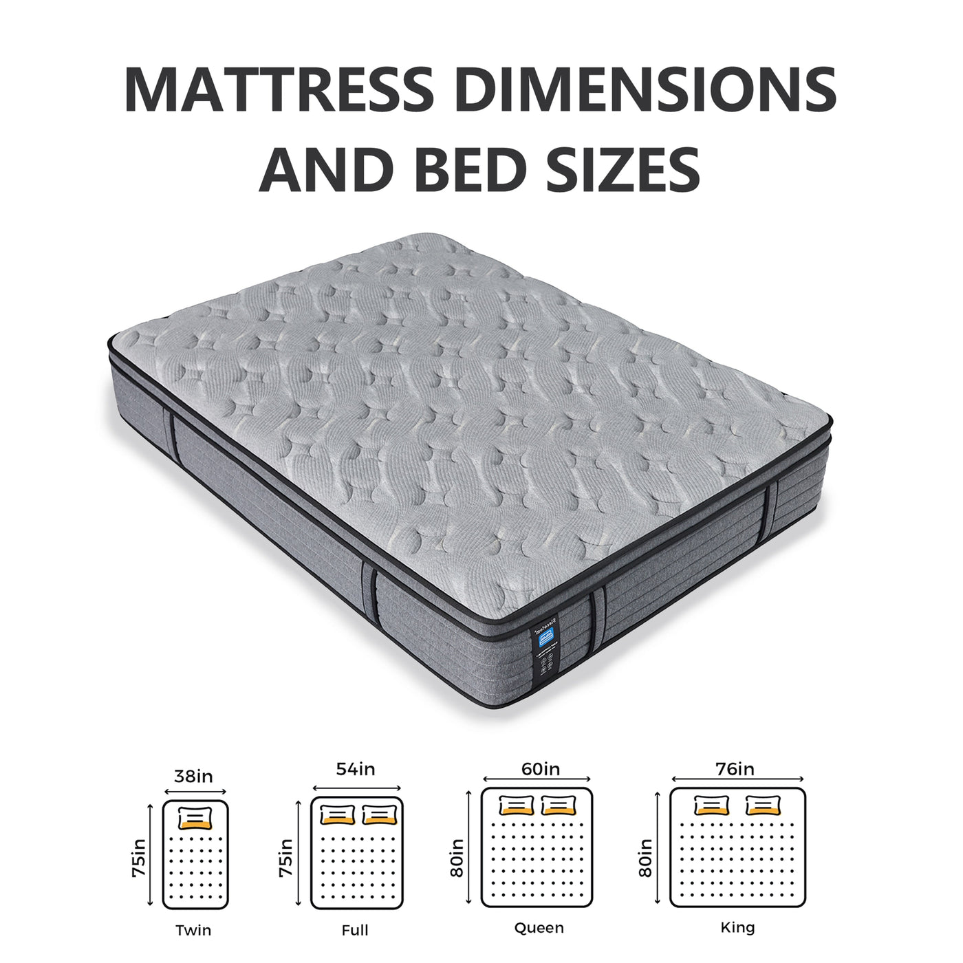 Modland 14 Inch Medium Hybrid Mattress, Euro Top - Fire-Safe CertiPUR-US Foams for Back Pain Relief, Twin/Full/Queen/King