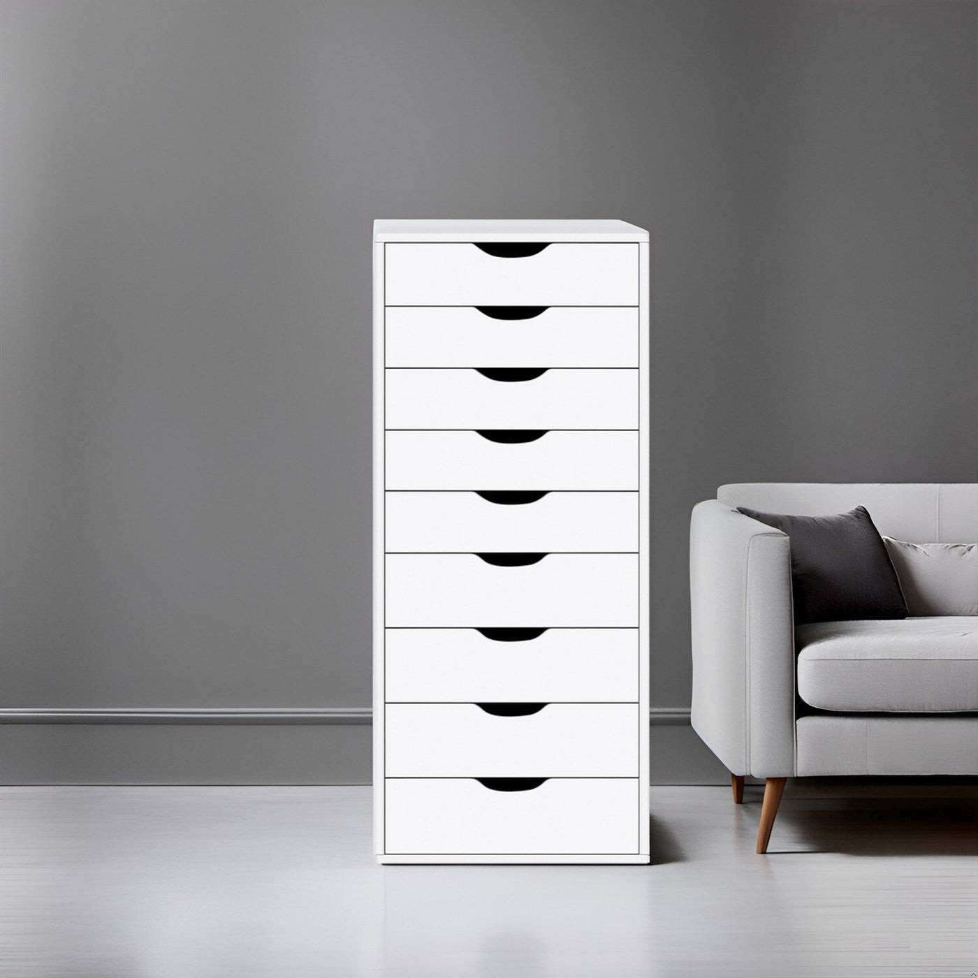 Narrow Wooden 9-Drawer Cabinet with Smooth-Glide Drawers and Top Storage Shelf