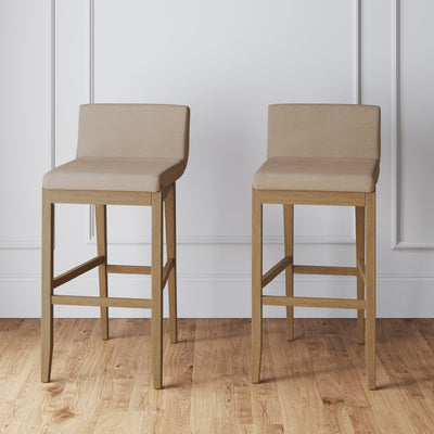 Gracie Modern Bar Stool, Boucle Upholstered Chair and Brushed Wooden Legs