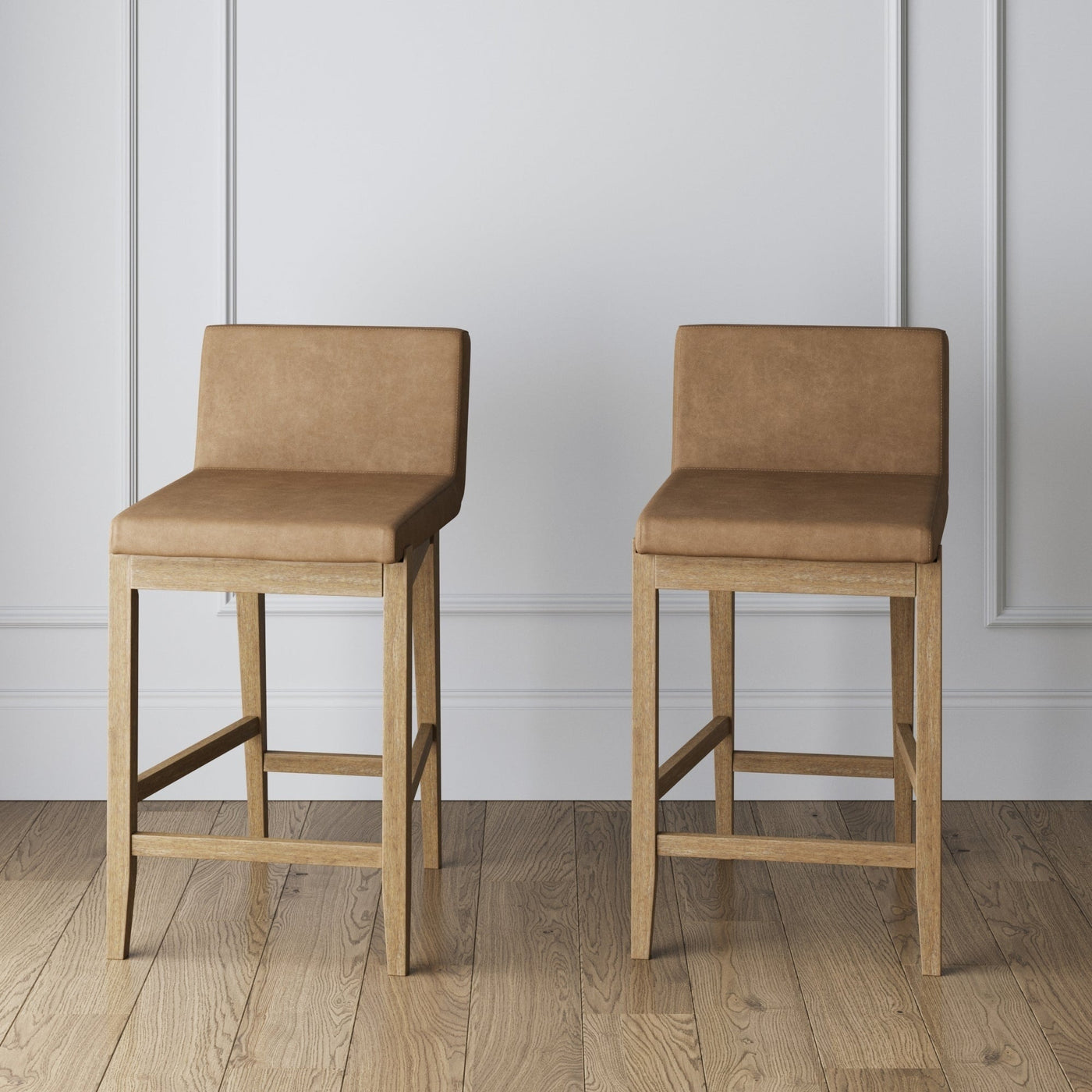 Gracie Modern Bar Stool, Boucle Upholstered Chair and Brushed Wooden Legs