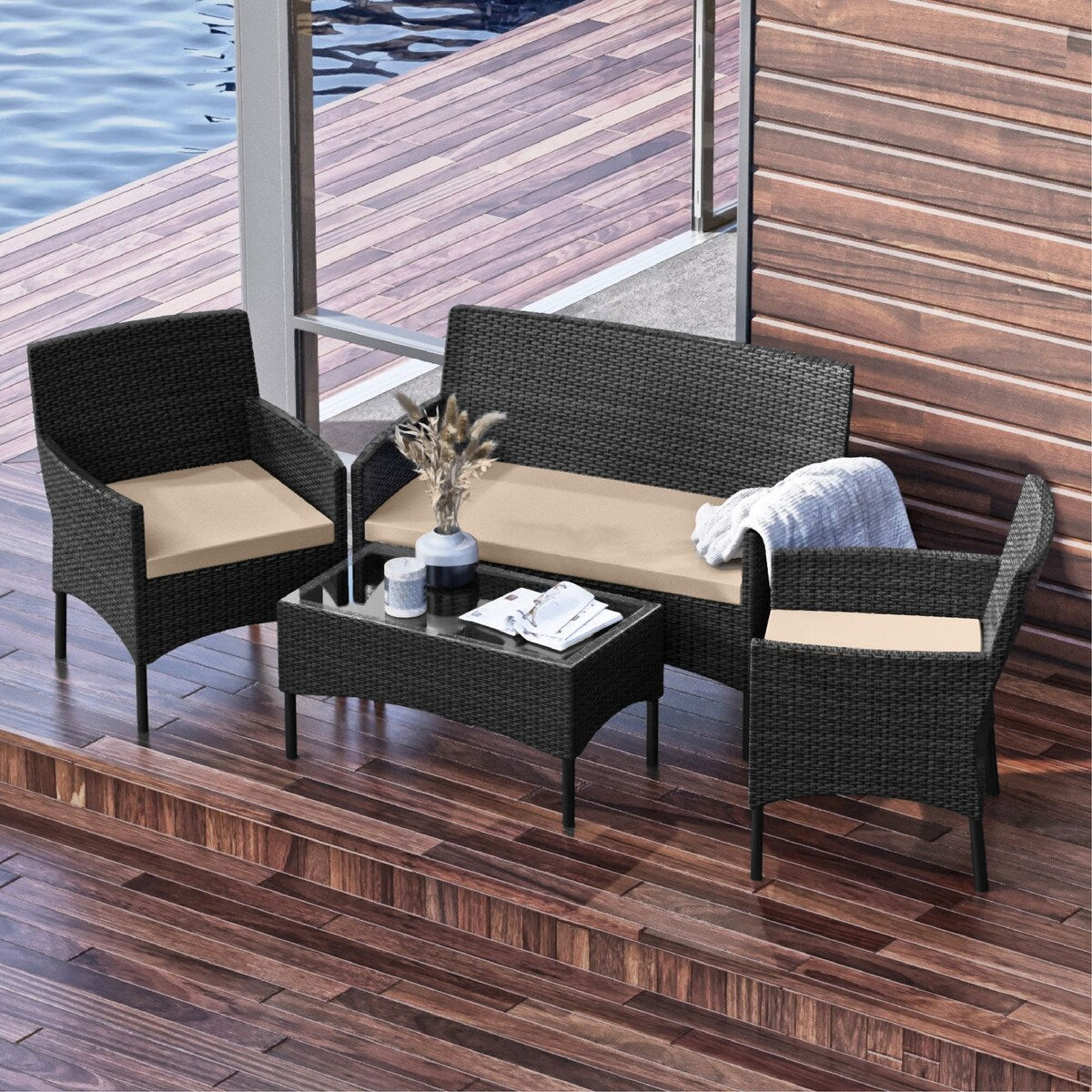 Nestl 4 Piece Wicker Patio Furniture Set - Outside Patio Conversation Set