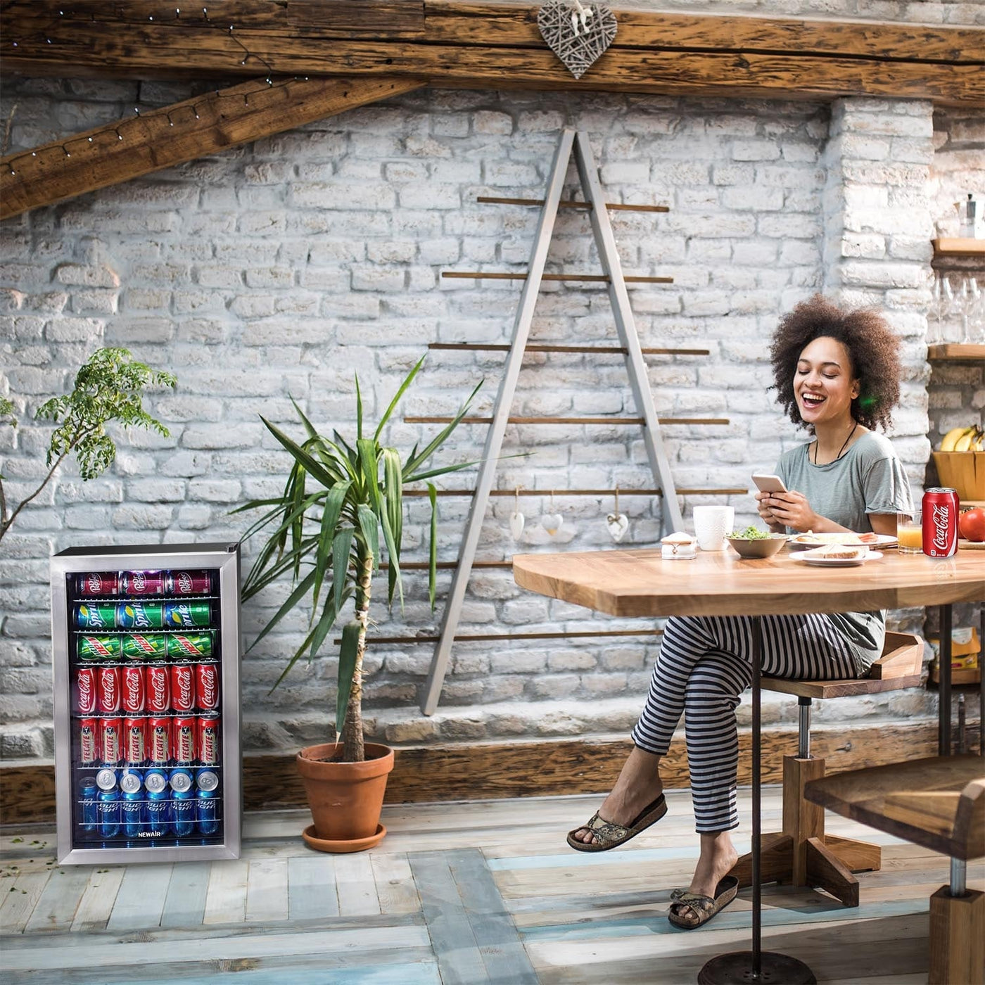 Newair 126-Can Capacity Beverage Refrigerator, Mini Fridge with Glass Door and Adjustable Shelves, Stainless Steel