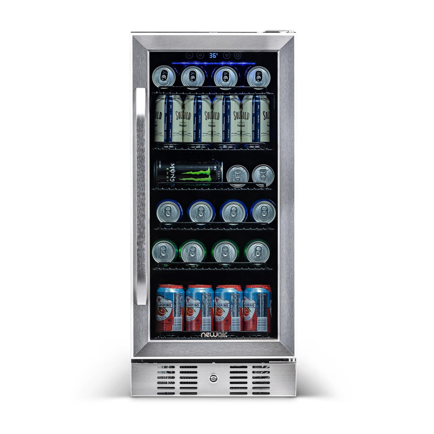 Newair 15 in. Built-in 96 Can Beverage Fridge in Stainless Steel with Temperature Controls and Adjustable Shelves
