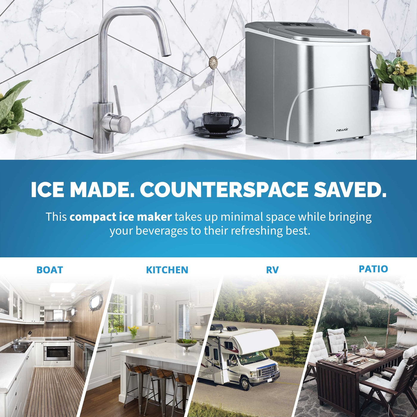 Newair 26 lbs. Countertop Ice Maker, Portable and Lightweight, Intuitive Control, Large or Small Ice Size, BPA Free Parts