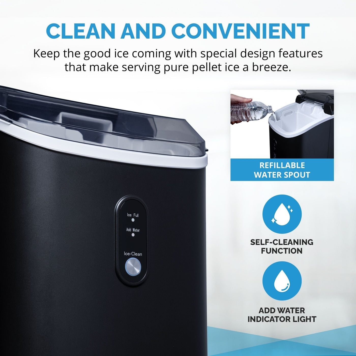 Newair 26 lbs. Countertop Nugget Ice Maker in Matte Black, Ice Viewing Window, Self-Cleaning Button, Easy-Pour Waterspout