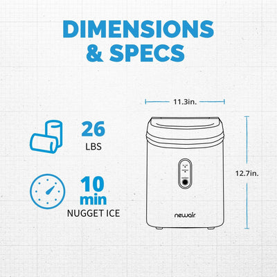 Newair 26 lbs. Countertop Nugget Ice Maker in Matte Black, Ice Viewing Window, Self-Cleaning Button, Easy-Pour Waterspout