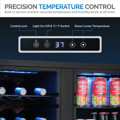 Newair Wine and Beverage Refrigerator, 18 Bottles & 59 Cans, Dual Temperature Zones, Freestanding, Digital Temperature Control
