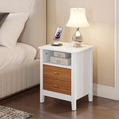 Nightstand Set of 2 with Charging Station End Side Table with 2 Drawers with USB Ports and Outlets Bedside Bed