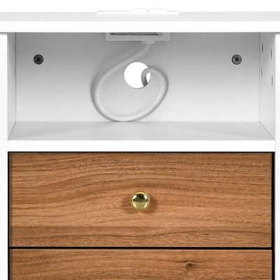 Nightstand Set of 2 with Charging Station End Side Table with 2 Drawers with USB Ports and Outlets Bedside Bed