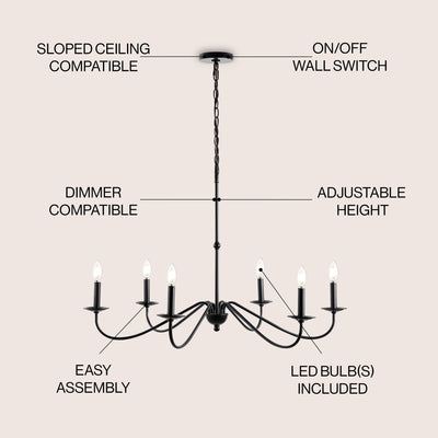 34.75 6-Light Iron LED Chandelier, by JONATHAN Y