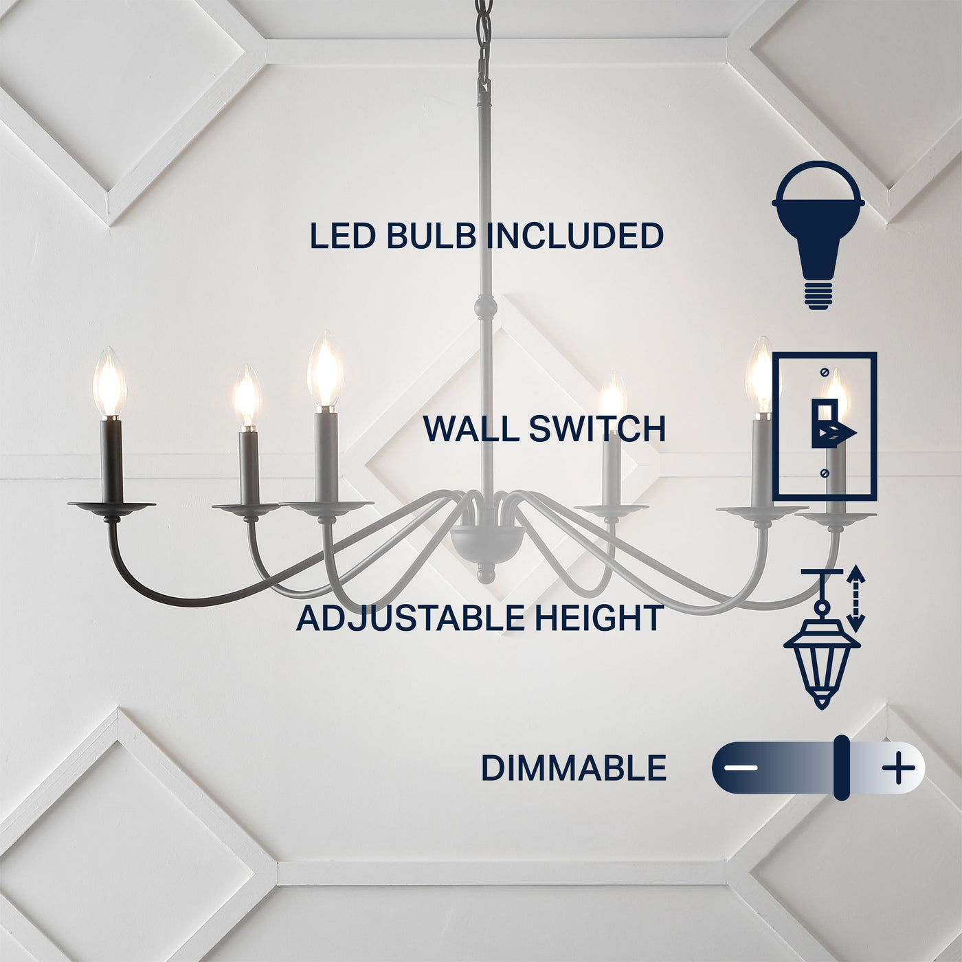 34.75 6-Light Iron LED Chandelier, by JONATHAN Y