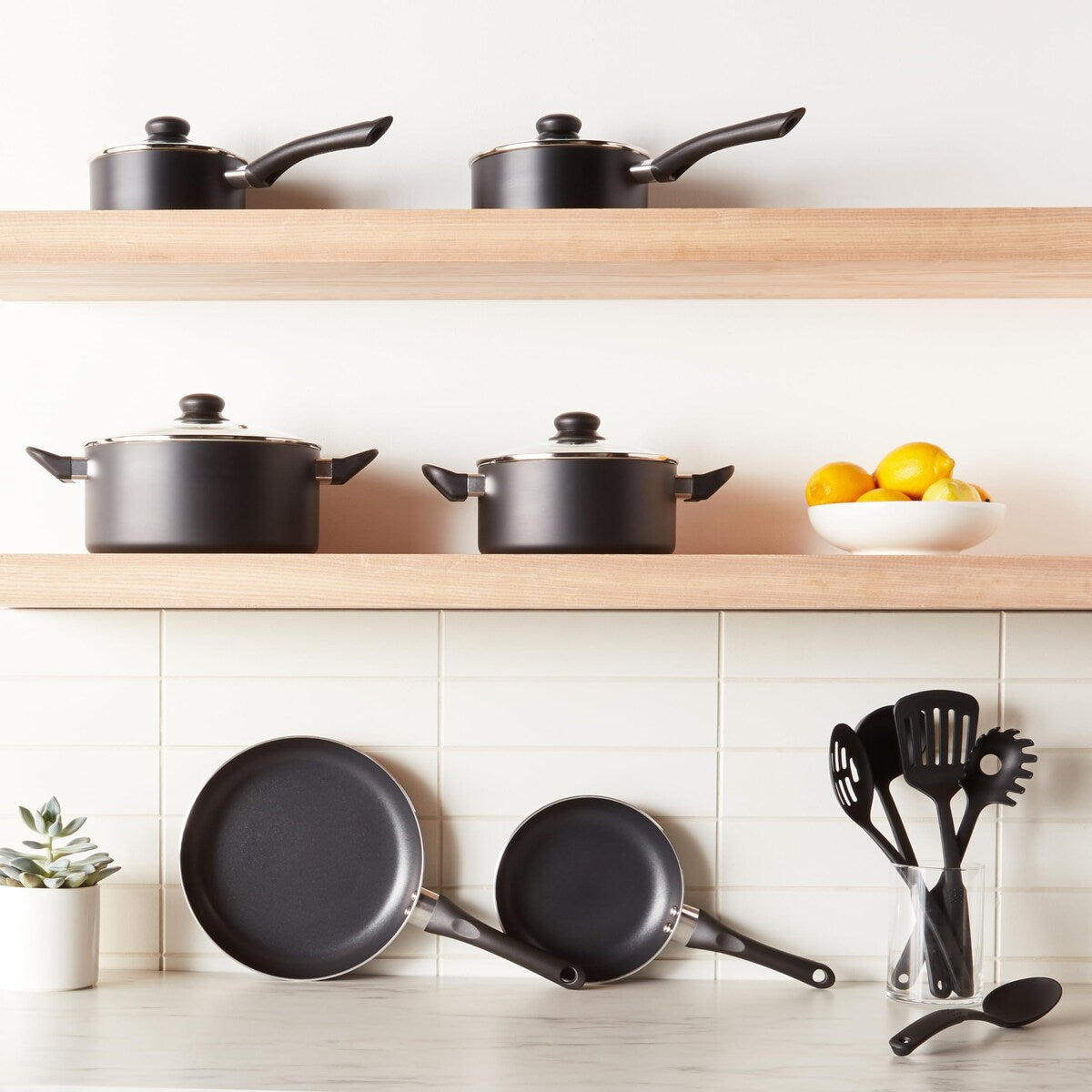 Non-Stick Cookware 15-Piece Set, Pots, Pans and Utensils, Black