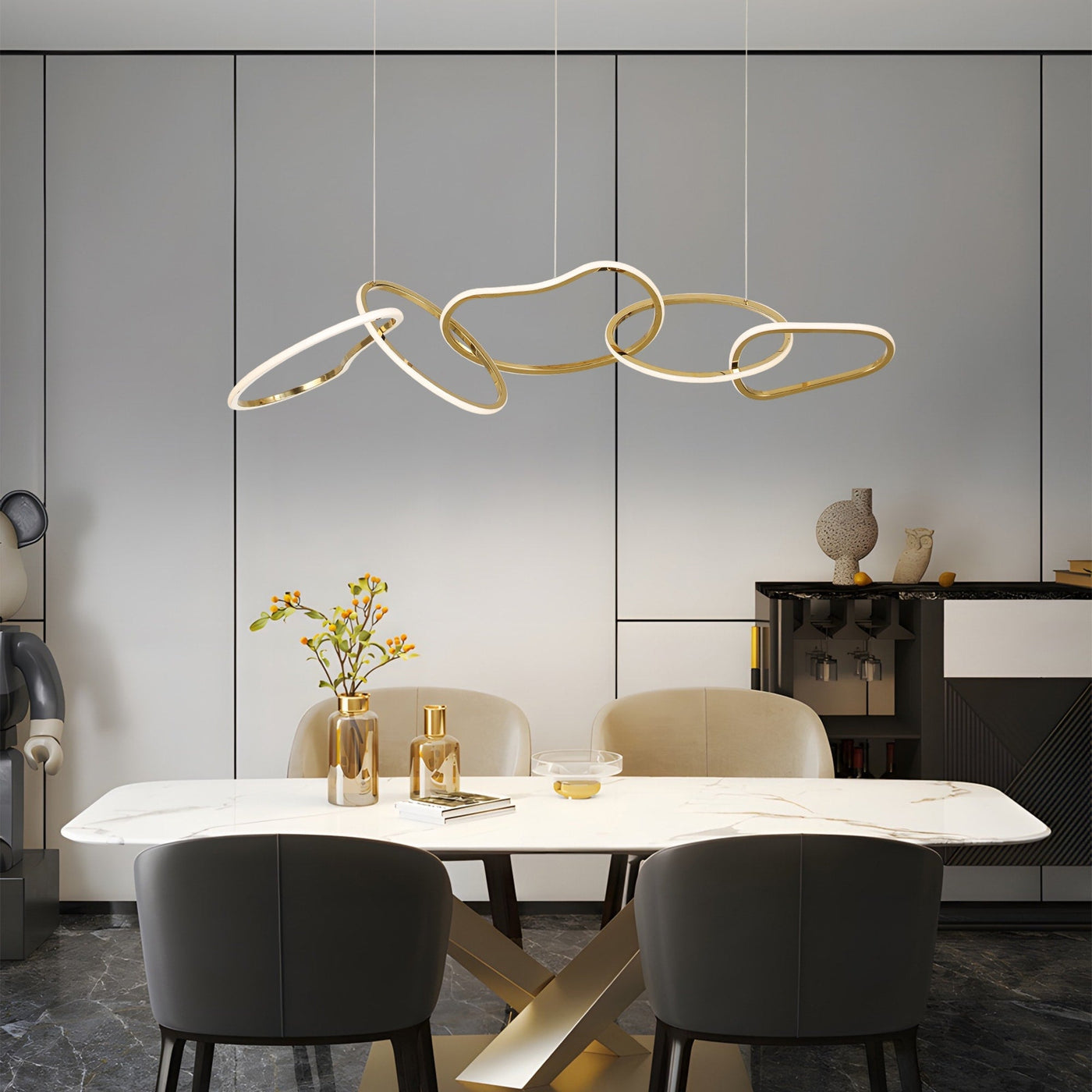 Nordic Luxury Interlocked Stainless Steel LED Chandelier Dining Room Ceiling Light