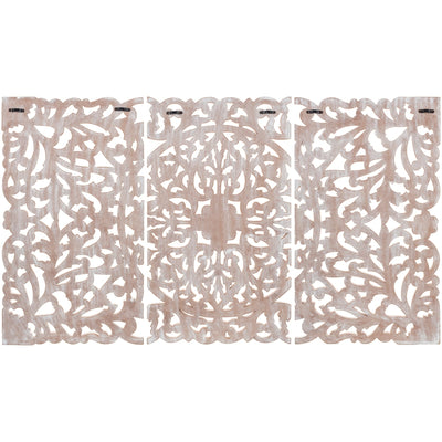Norma Floral Hand Carved Natural Wooden 48x28-inch 3-Panel Wall Art