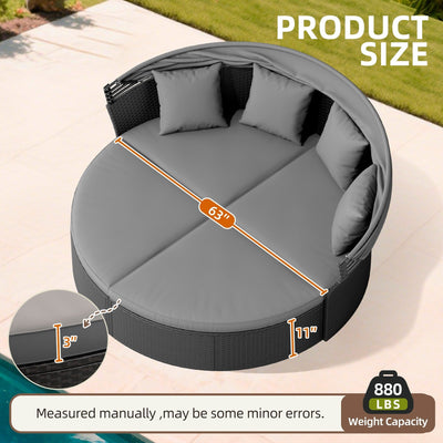 Nuon 4-piece Outdoor Black Wicker Patio Round Daybed Sectional Sofa Set with Retractable Canopy by Havenside Home