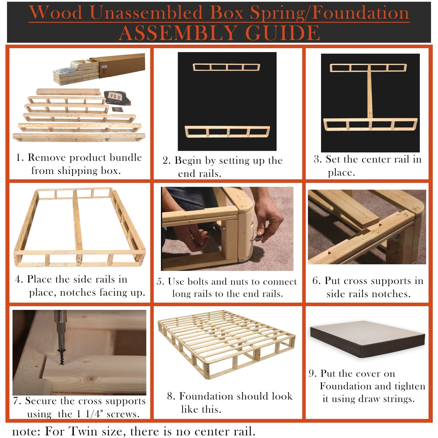 ONETAN , 5” & 8 Easy Wood Box Spring/Foundation with Simple Assembly, White.