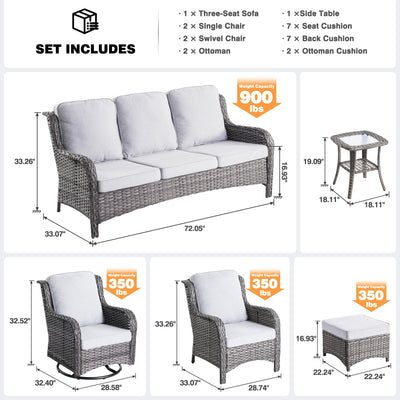 OVIOS 8-piece Patio Wicker Furniture Swivel Chair Set