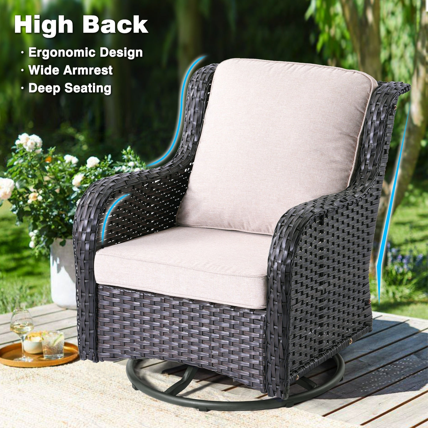 OVIOS 8-piece Patio Wicker Furniture Swivel Chair Set