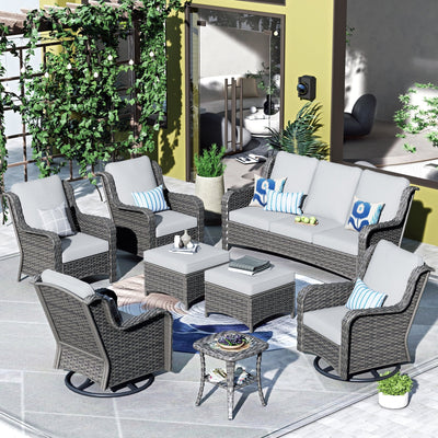 OVIOS 8-piece Patio Wicker Furniture Swivel Chair Set