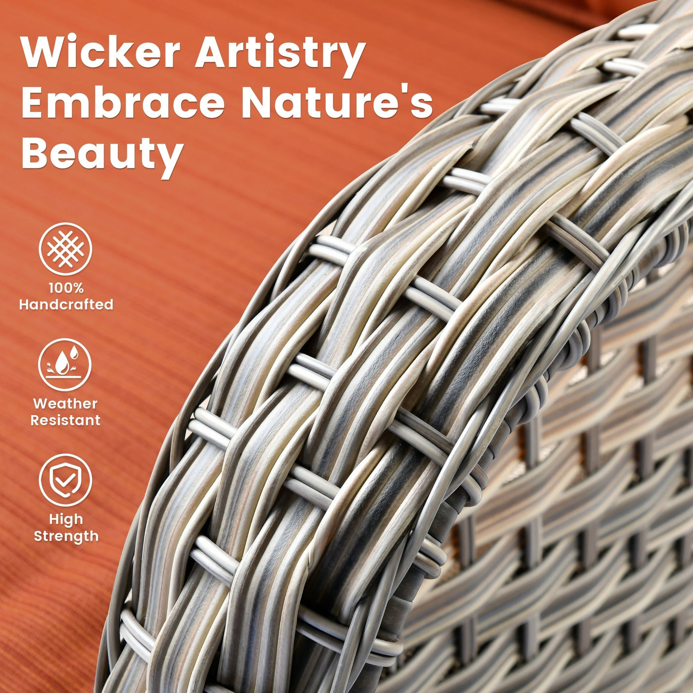 OVIOS 9 Pieces Outdoor Wicker Swivel Chair Set With Fire Table