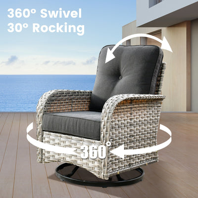 OVIOS 9 Pieces Outdoor Wicker Swivel Chair Set With Fire Table