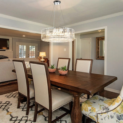 OYIPRO 6/8/12-Light Modern Round Crystal Chandelier Drum Shape Pendant Light for Kitchen Island