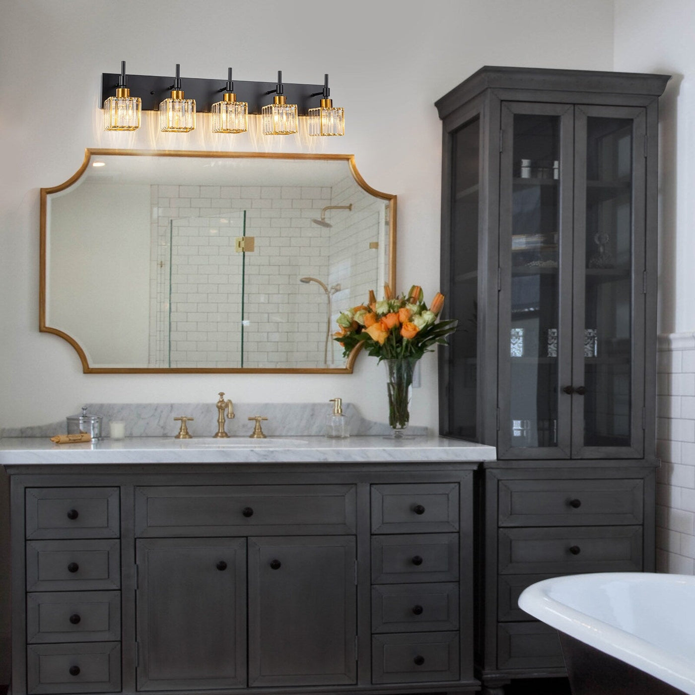 Ora Modern Dimmable Crystal Bathroom Light Fixtures Over Mirror Glam Vanity Lights