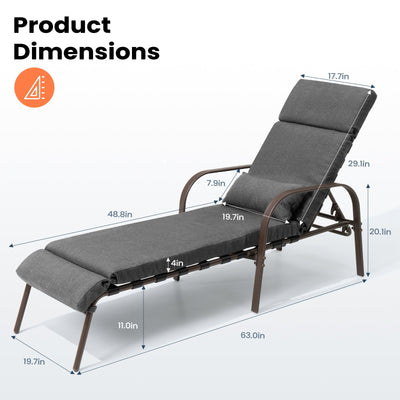 Outdoor Adjustable Patio Chaise Lounge Chair with Cushion Beach Poolside