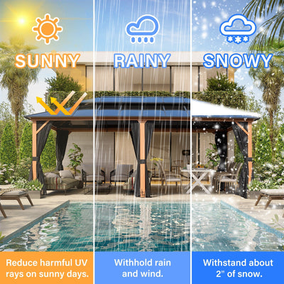 EROMMY Hardtop Gazebo,Outdoor Pergola with Double Roof & Netting & Curtains,Heavy Duty Canopy for Patio, Backyard, Pool party