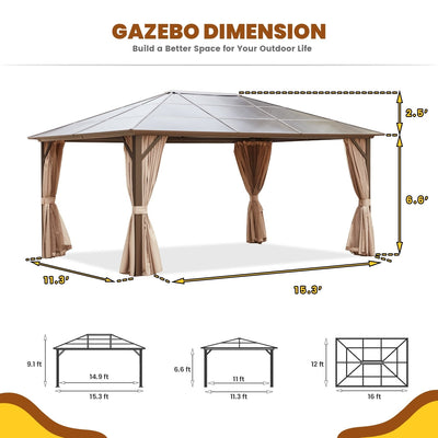 EROMMY Hardtop Gazebo,Outdoor Pergola with Double Roof & Netting & Curtains,Heavy Duty Canopy for Patio, Backyard, Pool party