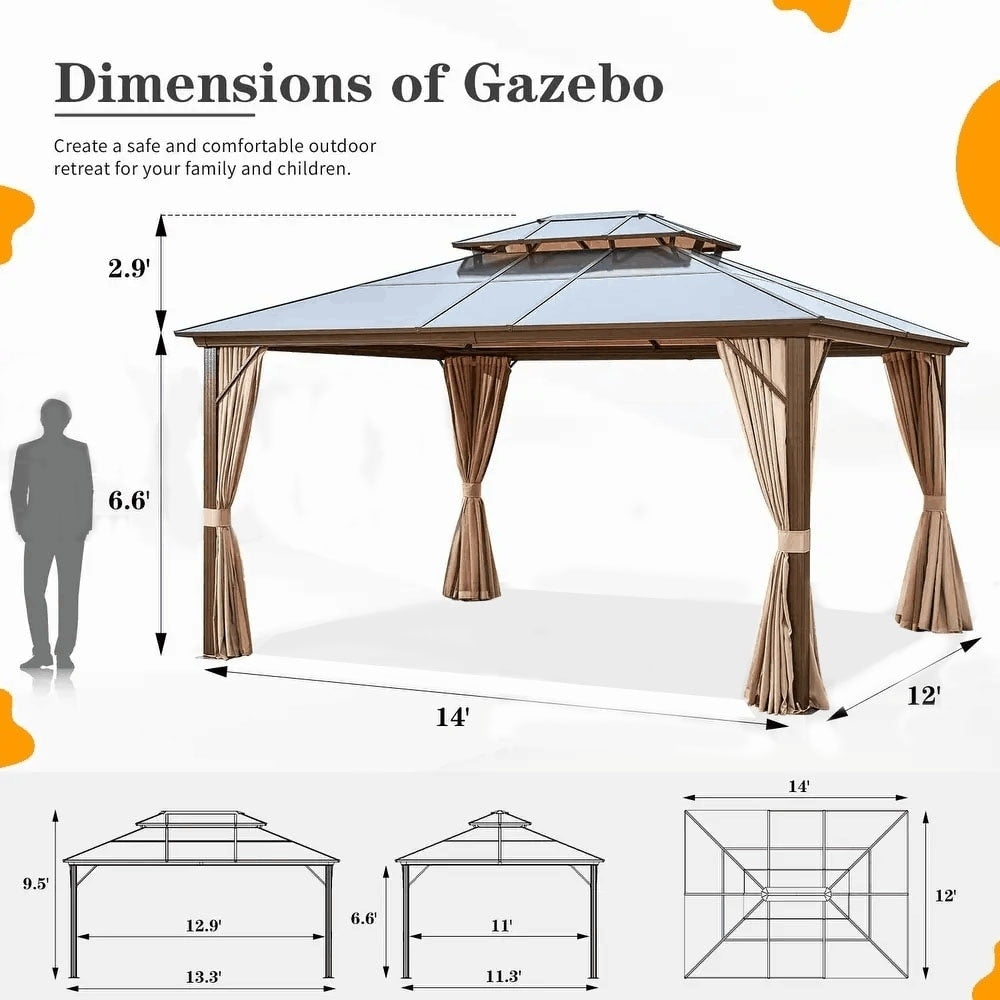 EROMMY Hardtop Gazebo,Outdoor Pergola with Double Roof & Netting & Curtains,Heavy Duty Canopy for Patio, Backyard, Pool party