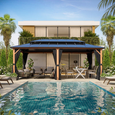 EROMMY Hardtop Gazebo,Outdoor Pergola with Double Roof & Netting & Curtains,Heavy Duty Canopy for Patio, Backyard, Pool party