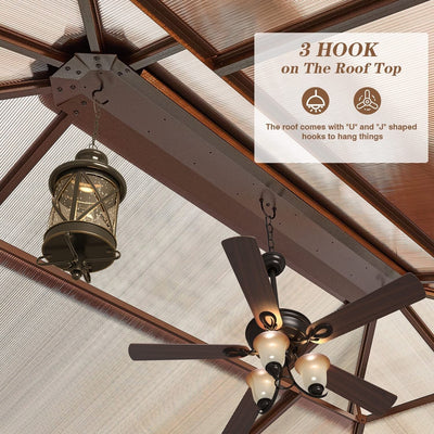 EROMMY Hardtop Gazebo,Outdoor Pergola with Double Roof & Netting & Curtains,Heavy Duty Canopy for Patio, Backyard, Pool party