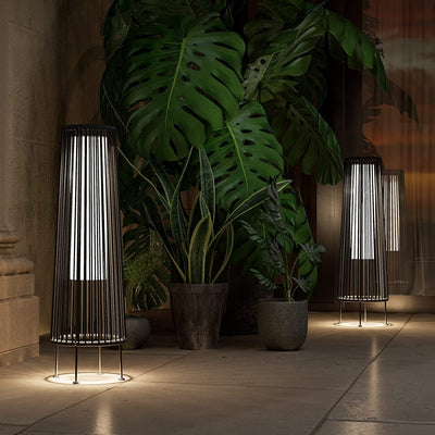 Outdoor Floor Solar Light 2-Pack, All-Weather Wicker Solar Patio Lamp Waterproof Outside Solar Deck Lamp for Porch, Yard, Garden