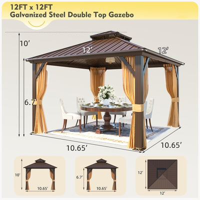 Outdoor Hardtop Gazebo with Galvanized Steel Double Roof & Aluminum Frame, Outdoor pergola with Premium Curtains and Nettings